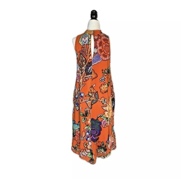 Anthropologie Maeve Larkhill Orange Silk Floral Sleeveless Midi Dress - Picture 4 of 13